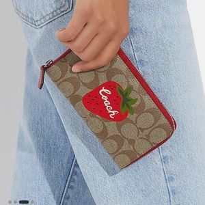 Coach Medium Zip Wallet in Signature Canvas with Wild Strawberry Print